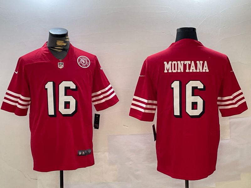 Men San Francisco 49ers #16 Montana Red Second generations 2024 Nike Limited NFL Jersey style 3->->